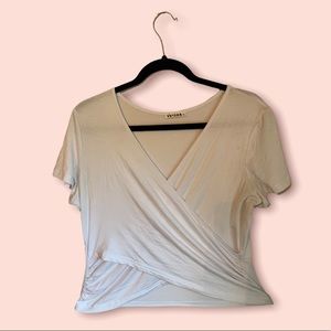 VEITOR White Cross-Body Crop-Top W/ Deep V-Neck; Size XL